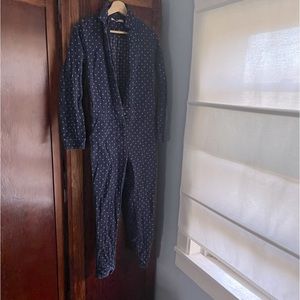 Forever 21 XS/S adult onesie. 100% cotton, navy blue with white checks.